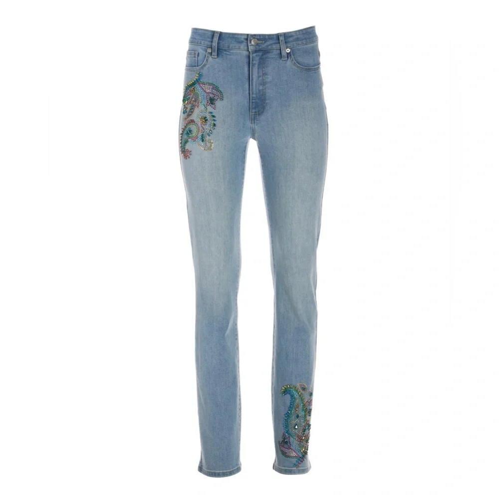 Boston Proper Bright Paisley Embellished Slim Straight Leg Jean 💕